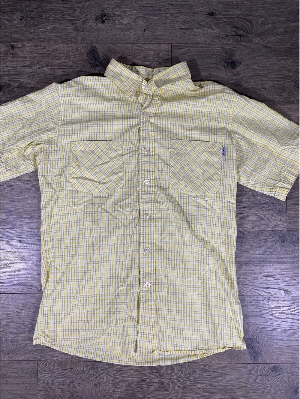 Carhartt Mens M Plaid Work Shirt Yellow Short Sleeve Cotton Button Up Workwear